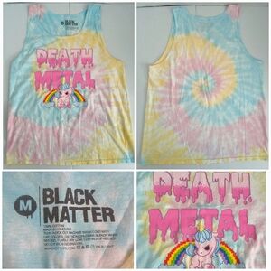 HT Black Matter Death Metal Blue & Yellow Tank Top with Playful Graphic Size Med